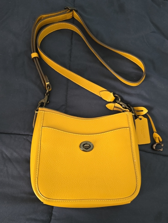 Coach Handbags - Coach Mustard Pebbled Leather Turnlock Crossbody